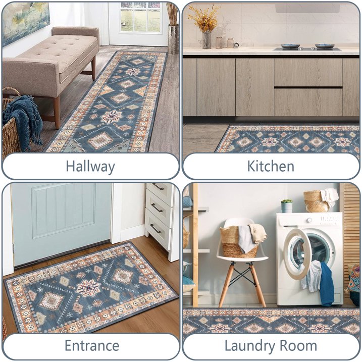 FoxHouse Kitchen Rugs and Runner Sets of 3, Washable Non Slip Runner Rug, Boho Farmhouse Hallway Doormat for Home Decor