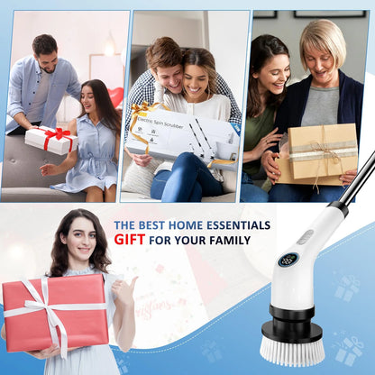TECHVIDA Electric Spin Scrubber,Cordless Bathroom Cleaning Brush with 7 Replaceable Brush Heads,Tub and Tile Scrubber, Adjustable Extension Handle for Bathtub, Kitchen, Car.