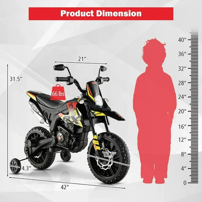 12V Kids Motorcycle, Licensed Aprilia Electric Motorcycle Ride On Toy w/Training Wheels, Spring Suspension, LED Lights, Sounds & Music, Battery Powered Dirt Bike for Boys & Girls, Yellow