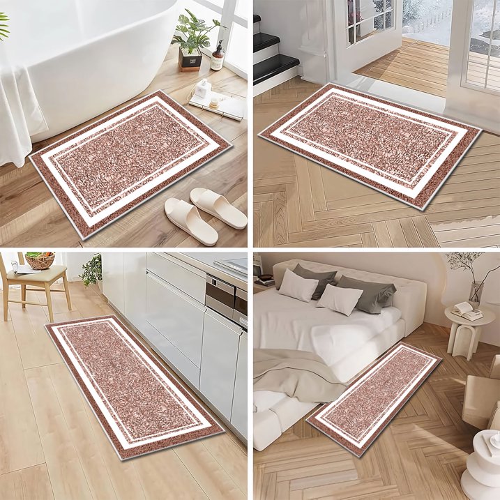 TECHVIDA Bathroom Rugs 3pcs Set,Non-Slip Ultra Soft Rugs,Water Absorbent,Machine Washable,Brick Red