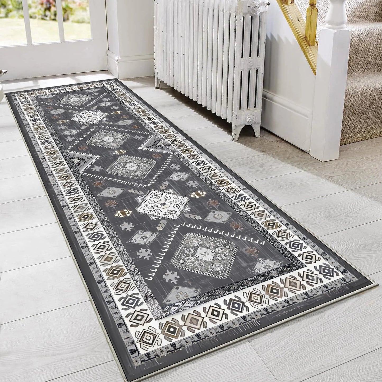 TECHVIDA Kitchen Rug Set 3 Piece,Non Slip Machine Washable Kitchen Mats,Farmhouse Hallway Doormat for Home Floor and Living Room,Gray
