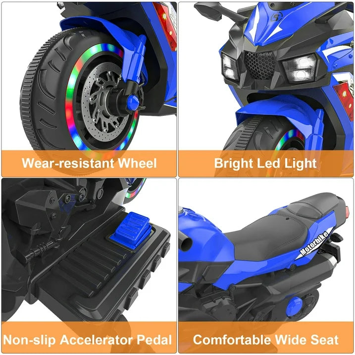 Cheelom Kids Motorcycle,12V Ride on Motorcycle Kids Toys, Children Electric Motorcycle with Hand Racing, PU Seat, Blue