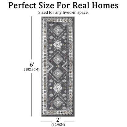 TECHVIDA 2'x6' Hallway Runner Rug Boho,Non Slip Machine Washable Rugs for Hallway Kitchen,Dark Grey