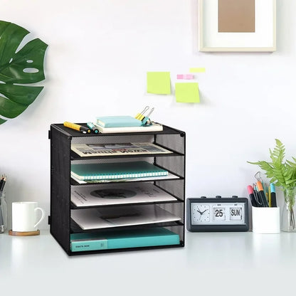 Lakecy 5 Slot Desk Organizer, File Holder Desktop Paper Sorter Mail Organization Storage Rack Black