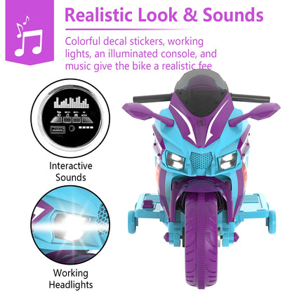 HNH 12V Ride on Motorcycle for Kids, Electric Motorcycle with Music, Bluetooth, Lights, Training Wheels