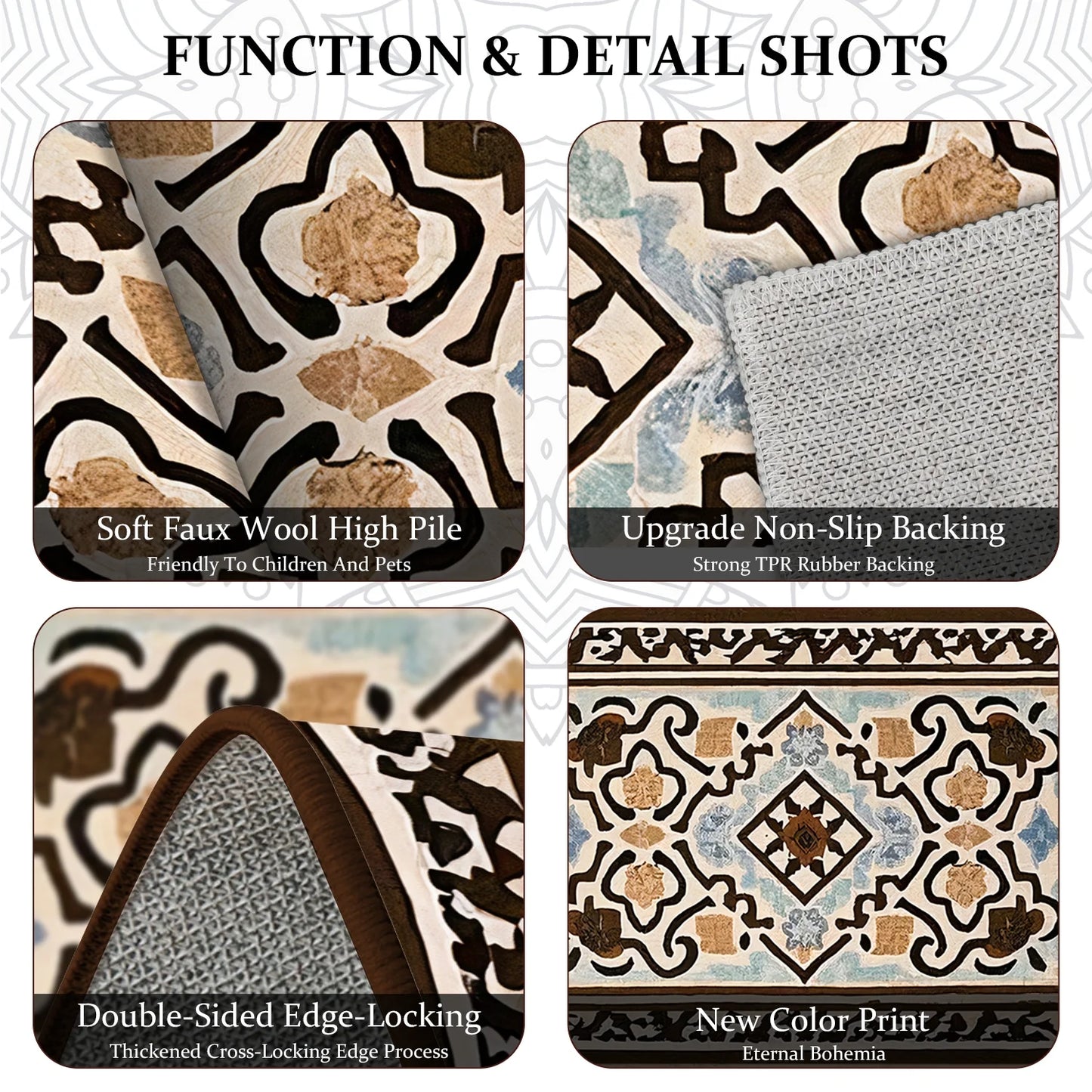 TECHVIDA Kitchen Rugs 4 Piece Set,Non Slip Machine Washable Kitchen Mats,Boho Vintage Abstract Kitchen Carpet for Farmhouse Living Room Hallway