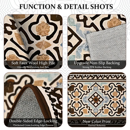 TECHVIDA Kitchen Rugs 4 Piece Set,Non Slip Machine Washable Kitchen Mats,Boho Vintage Abstract Kitchen Carpet for Farmhouse Living Room Hallway