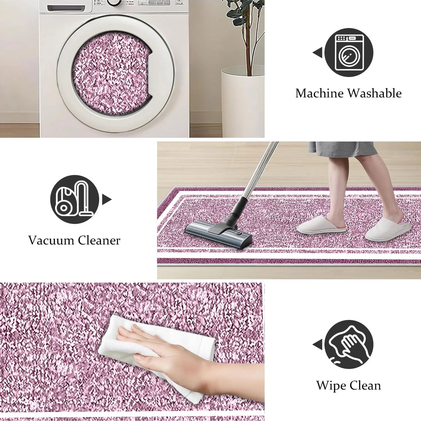 TECHVIDA Bathroom Rugs 3pcs Set,Non-Slip Ultra Soft Bath Rugs,Machine Washable,Water Absorbent,Pink