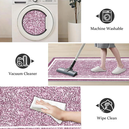 TECHVIDA Bathroom Rugs 3pcs Set,Non-Slip Ultra Soft Bath Rugs,Machine Washable,Water Absorbent,Pink