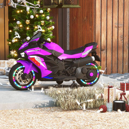 HNH 12v Kids Ride on Motorcycle, Electric Kids Motorcycle, Battery Powered Motorcycle for 3-5 Years Old, Purple