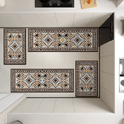 TECHVIDA Kitchen Rugs 4 Piece Set,Non Slip Machine Washable Kitchen Mats,Boho Vintage Abstract Kitchen Carpet for Farmhouse Living Room Hallway