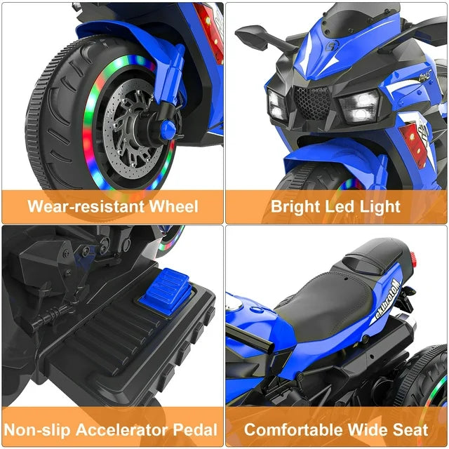 YOMYM 12V Kids Motorcycle Riding Toy with LED and Music Kids motorcycle 3 Wheels for Children Boys & Girls