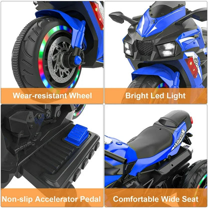 YOMYM 12V Kids Motorcycle Riding Toy with LED and Music Kids motorcycle 3 Wheels for Children Boys & Girls