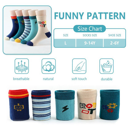 YOMYM Boys Crew Socks, Athletic Half Cushioned Calf Socks Casual School Socks For Big Little Kids 8-12 Years Old 5 Pairs