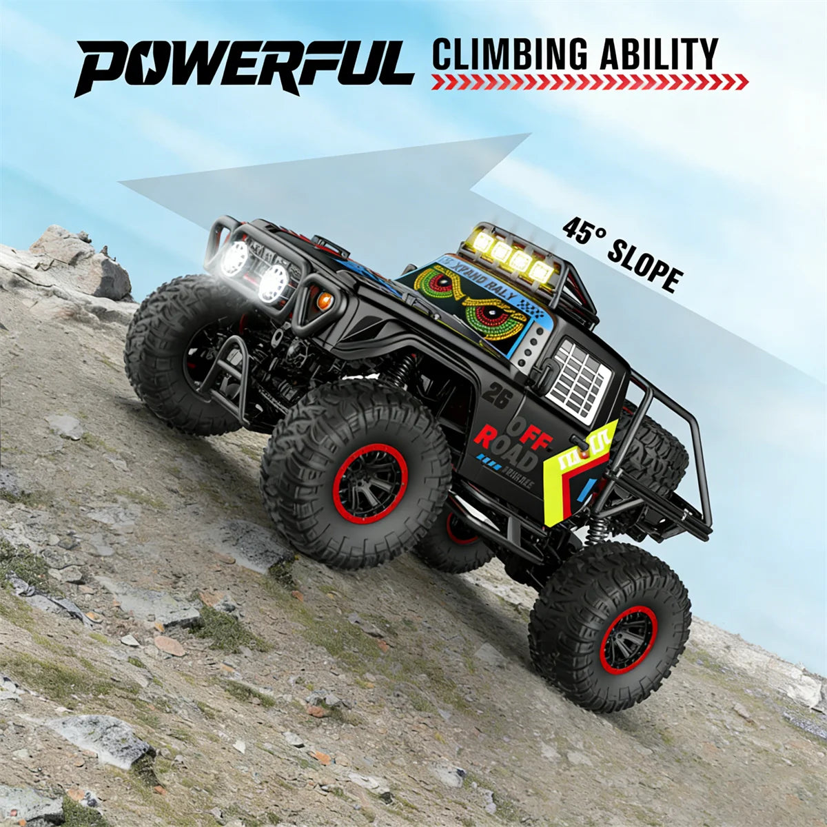 HNH 1:10 Scale 4WD Remote Control Car for Kids, 2.4GH Rc Car Off Road Monster Truck with LED Light, 2 Batteries, 25KM/H