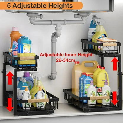 WERSEON Under Sink Organizer Rack, 2 Tier Pull Out Cabinet Shelves, Slide Out Sink Shelf for Kitchen Bathroom Storage