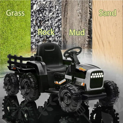 24V Kids Ride On Tractor with Trailer & Remote Control,Battery Powered Ride On Tractor Toy with 400W Motors,3-Speed Adjustable,Power Display, USB,Bluetooth Mp3,Led Light, Best Gift for Kids-Emerald