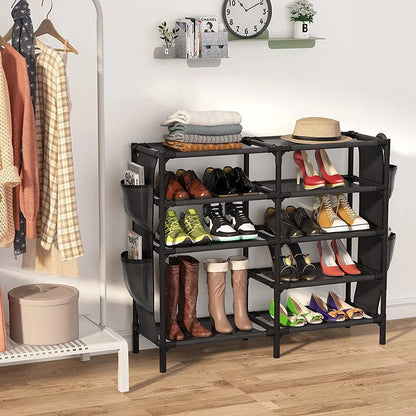 TECHVIDA Shoe Rack with Pockets, 5-Tier Shoe Boots Organizer Freestanding Shoe Shelf for Entryway Bedroom,Clearance
