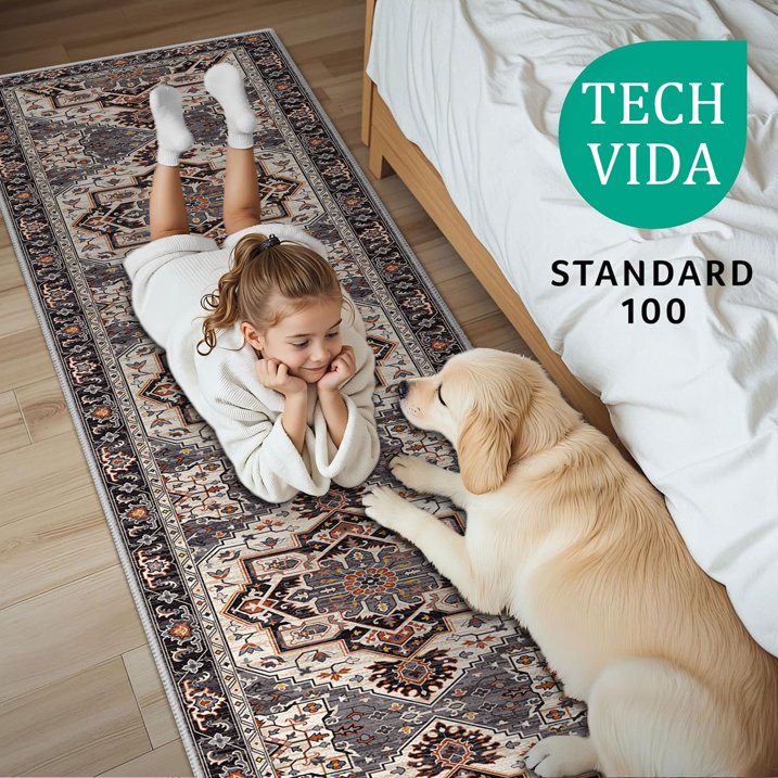 TECHVIDA 2'x8' Hallway Runner Rug Boho,Non Slip Machine Washable Rugs for Hallway Kitchen,Brownish Black