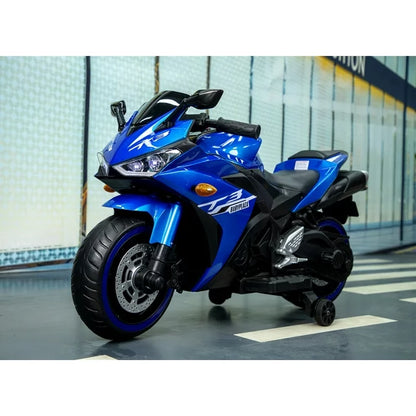 ZOGYMOZ Kid Motorcycle,12V Kids Electric Motorcycle with Training Wheels,Ride On Motorbike, Speed by Hand, Music Function, Max Load 88LB (Blue)