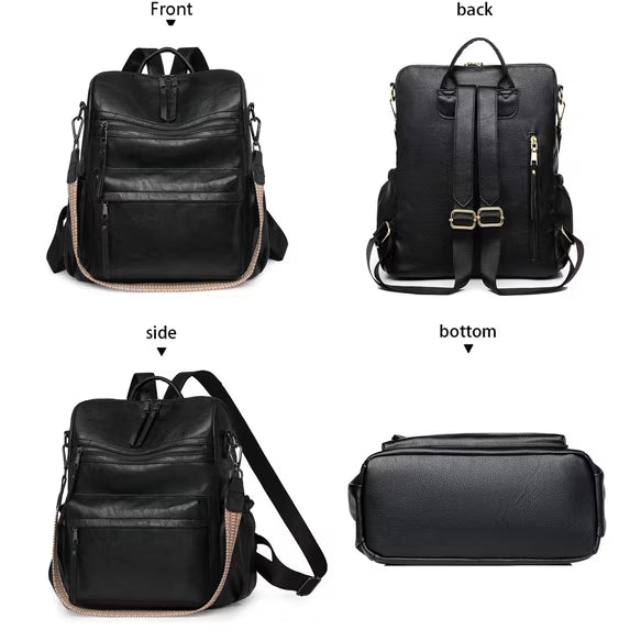 HONGLONG Womens Backpack Purse Leather Backpack Purse for Women Travel Fashion Backpack, Black