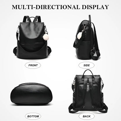 HONGLONG Womens Backpack Purse, Casual PU Leather School Backpack for Women, Fashion Anti-Theft Backpack Convertiable Travel Shoulder Bag Black