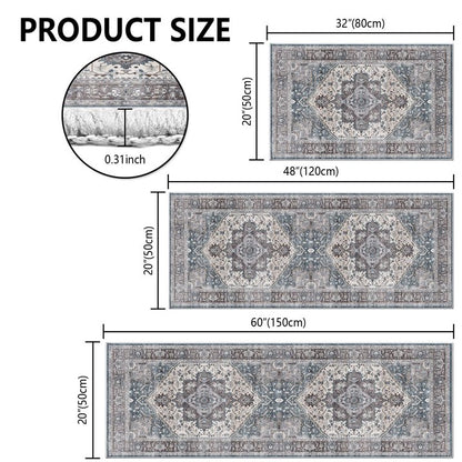 TECHVIDA Kitchen Rugs 3 Piece Set,Non Slip Machine Washable Kitchen Mats,Boho Vintage Abstract Kitchen Carpet for Farmhouse Living Room Hallway