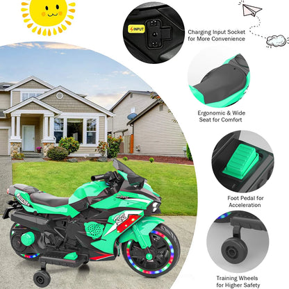 Techvida Ride on Toys 12V Battery Powered Ride on Motorcycle for Kids 3 Wheels Motorcycle with LED Lights Music Child