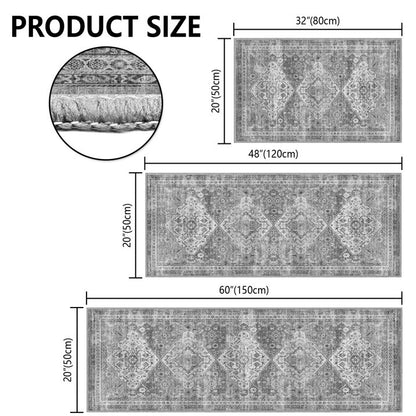 TECHVIDA Kitchen Rugs 3 Piece Set,Non Slip Machine Washable Kitchen Mats,Boho Vintage Abstract Kitchen Carpet for Farmhouse Living Room Hallway