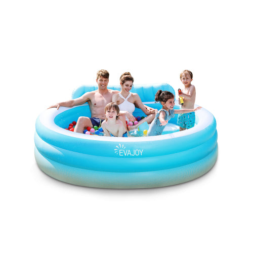 EVAJOY Full-Sized Inflatable Pool Above Ground Swimming Pool with Bench 88.5'' x 85'' x 20'' Inflatable Pool for All Ages with Backrest, Ideal for Outdoor Garden Family