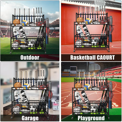 Werseon Sports Equipment Organizer Clearance,Garage Storage Rack with Baskets and Hooks,Organizer Cart for Garage