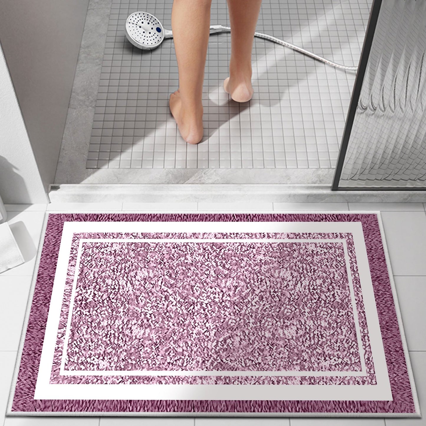 TECHVIDA Bathroom Rugs,Non-Slip Ultra Soft Bath Mat,Soft Absorbent Bathroom Rug and Bath Mat,Machine Washable,(18"x26",Pink and White)