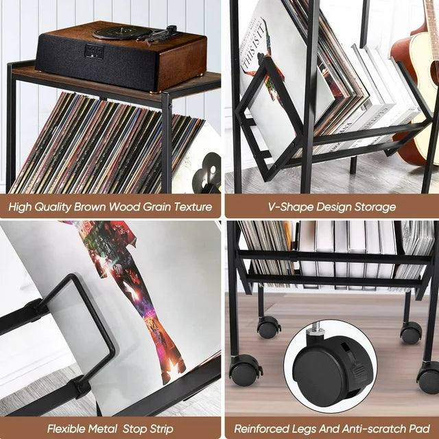 Techvida Record Player Stand with Storage up to 80 Albums,Turntable Stand for Living Bedroom Office