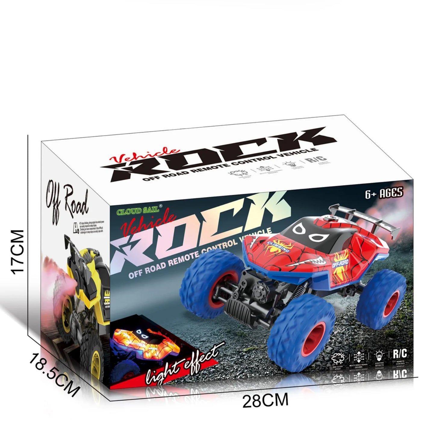 HNH 1:16 off Road RC Car, 4WD Remote Control Car, Monster Truck with Lights and Spray Function, Kids RC Vehicle Truck for Boys & Two Battery