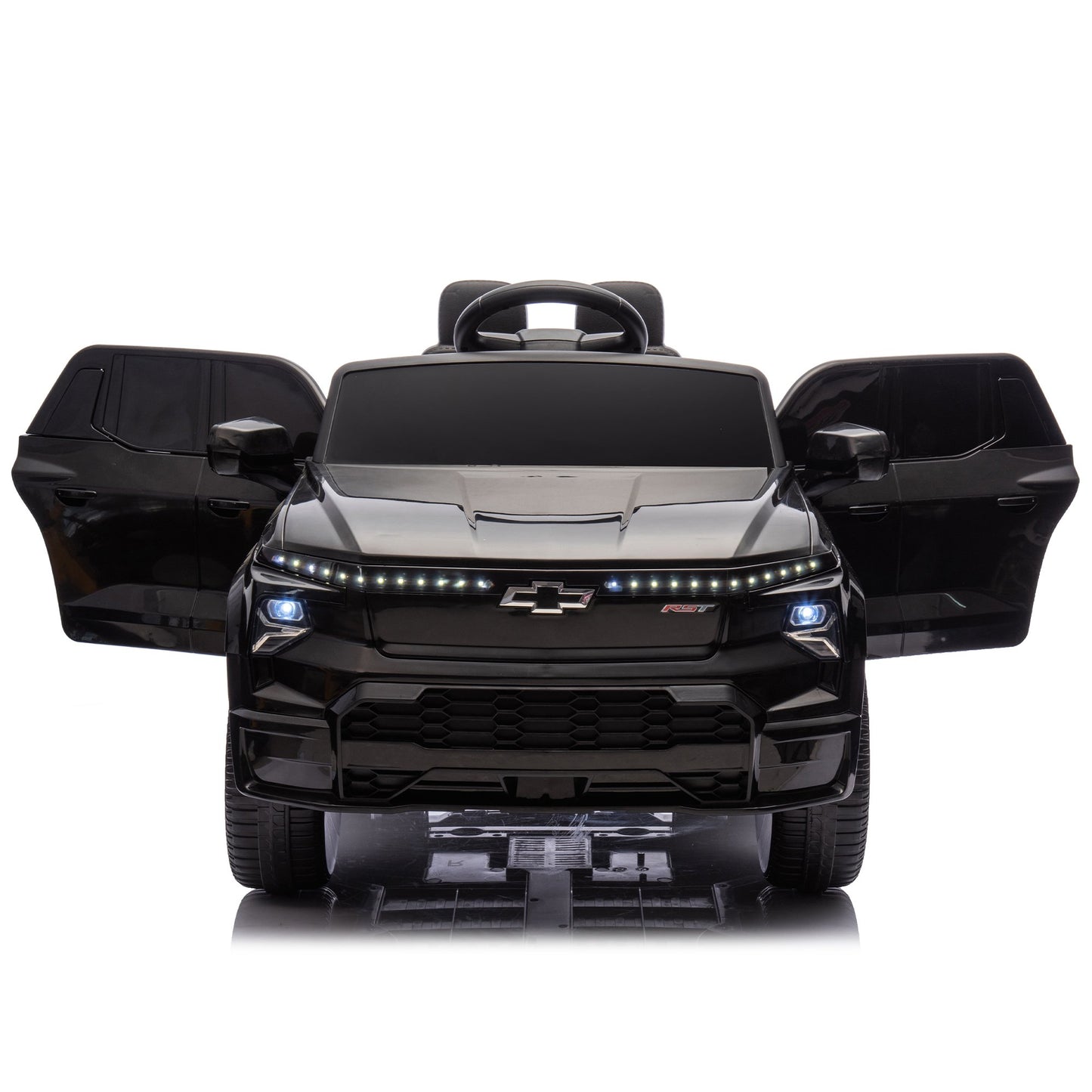 Licensed Chevrolet Silverado Truck for Kids, 12V Ride on Car with Parents Control,LED Lights,Bluetooth,Music,USB,Aged 2-6 Years,Black