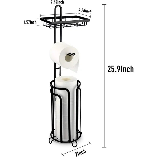 TECHVIDA Free Standing Toilet Paper Holder Stand, No Drilling Tissue Roll Holder, Toilet Paper Storage Roll Holder with Shelf for Bathroom, 2 Pack