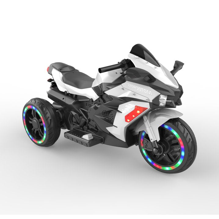 HNH Child Ride on Toys, 90Lbs Max Kids Motorcycle Electric Dirt Bike for Child with Light Wheel,Bluetooth Music-White