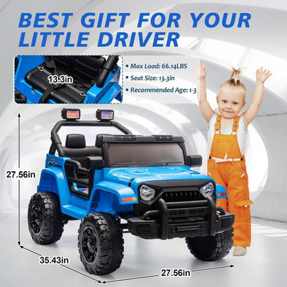 12V Ride on Truck Car for Kids with Parents Control, Ride on Toys for Toddlers with Music, Bluetooth, Four-Wheels Suspension, USB, Headlights, Blue