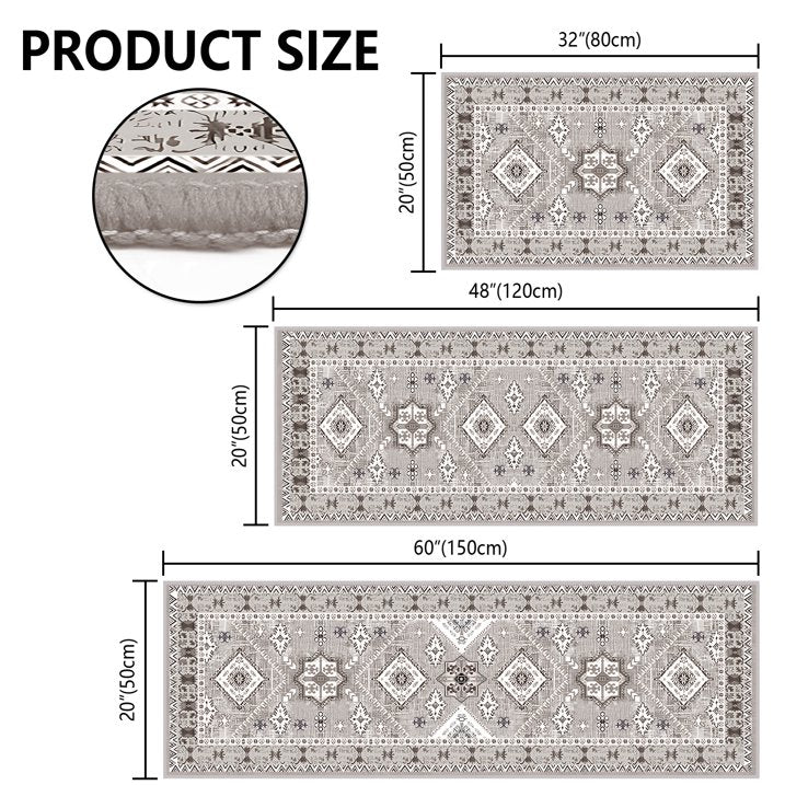 TECHVIDA Kitchen Rugs 3 Piece Set,Kitchen Mats for Floor,Non-Slip Machine Washable, Boho Farmhouse Hallway Doormat for Holiday