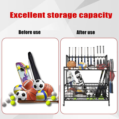 Werseon Sports Equipment Organizer Clearance,Garage Storage Rack with Baskets and Hooks,Organizer Cart for Garage