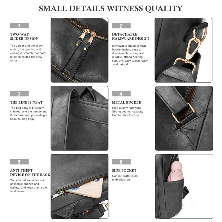 HONGLONG Fashion Backpack Purse for Women Convertible Travel Shoulder Bag PU Leather Handbags,Black