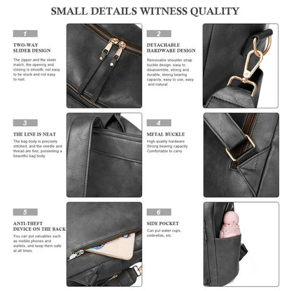HONGLONG Fashion Backpack Purse for Women Convertible Travel Shoulder Bag PU Leather Handbags,Black