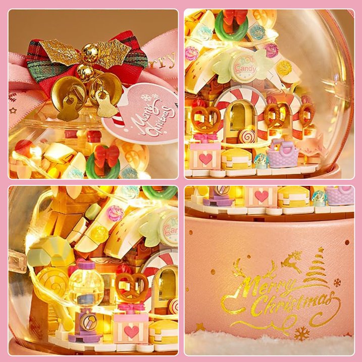 YOMYM Mini Building Blocks Kit Jelly Bean House 486PCS Bricks Model with Light Christmas Building Toy Gifts for Adults and Kids