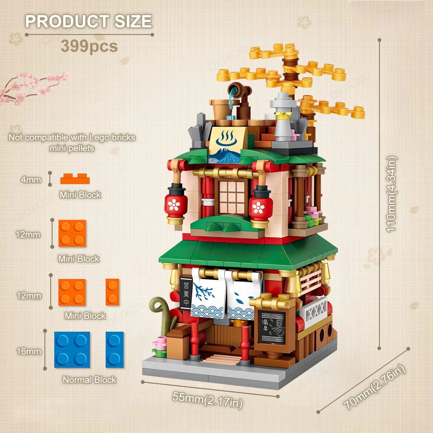 ZOGYMOZ 399 Pcs DIY Building Blocks Set, Japanese Street Mini Building Blocks Toy for Kids Age 8-16+, Japan Architecture Model Set