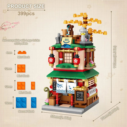 ZOGYMOZ 399 Pcs DIY Building Blocks Set, Japanese Street Mini Building Blocks Toy for Kids Age 8-16+, Japan Architecture Model Set