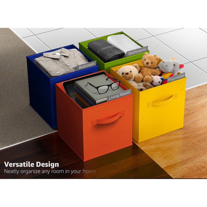 WERSEON Cube Storage Bins, 11 Inch Collapsible Storage Cube Organizer with Handle for Bedroom Playroom, Shelf Basket for Toys, Books, Clothes, 6-Pack