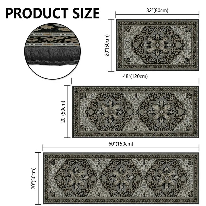 TECHVIDA Kitchen Rugs 3 Piece Set,Kitchen Mats for Floor Non-Slip Machine Washable, Boho Farmhouse Hallway Doormat for Holiday