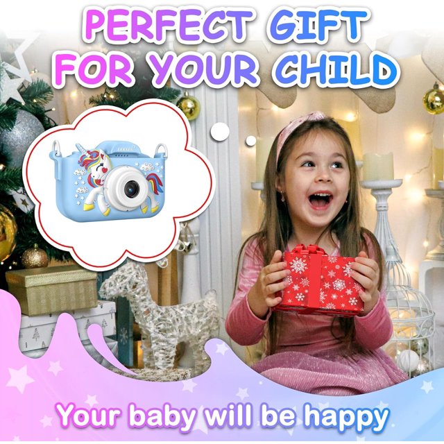 Kids Camera Toys for Girls Age 3-10, Unicorn Kids Digital Camera Toddler Camera with 64GB SD Card,1080P HD Video Camera Children Birthday Gifts-Blue