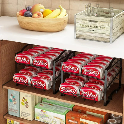 WERSEON 2 Tier Metal Can Rack Organizer, Stackable Can Storage Dispenser Holds up to 24 Cans for Kitchen Cabinet or Pantry, Black