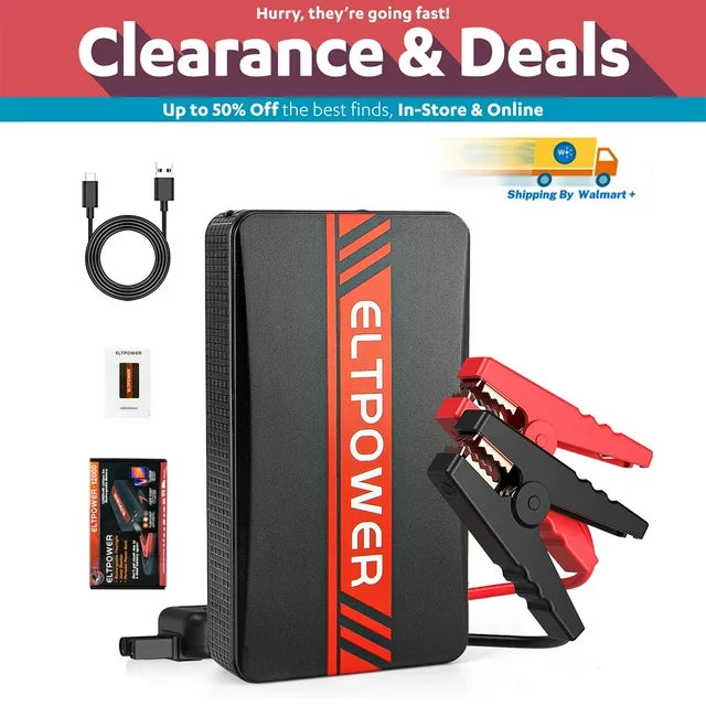 ELTPOWER 1200A Peak Car Jump Starter - Portable 12000mAh Jump Starter, 12V Battery Booster Power Pack, up to 7.0L Gas, LED Light